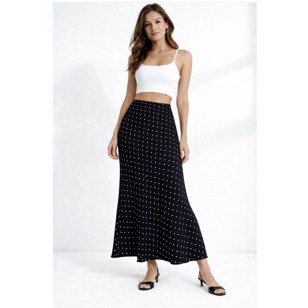 Zara Black Maxi Skirt with White Polka Dots